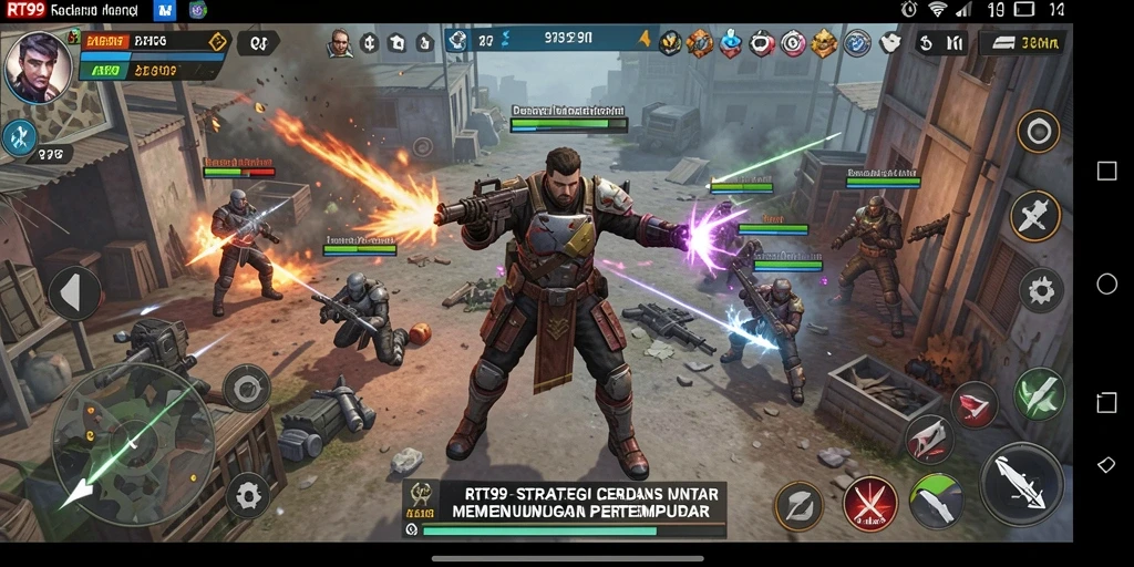 Tampilan gameplay menegangkan dalam RT99 dengan strategi yang mendalam.